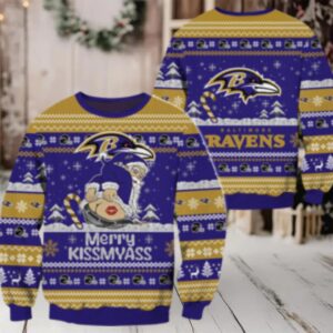Nfl Baltimore Ravens Nfl 2024 Merrykissmyass Funny Santa Claus Christmas Ugly Sweater