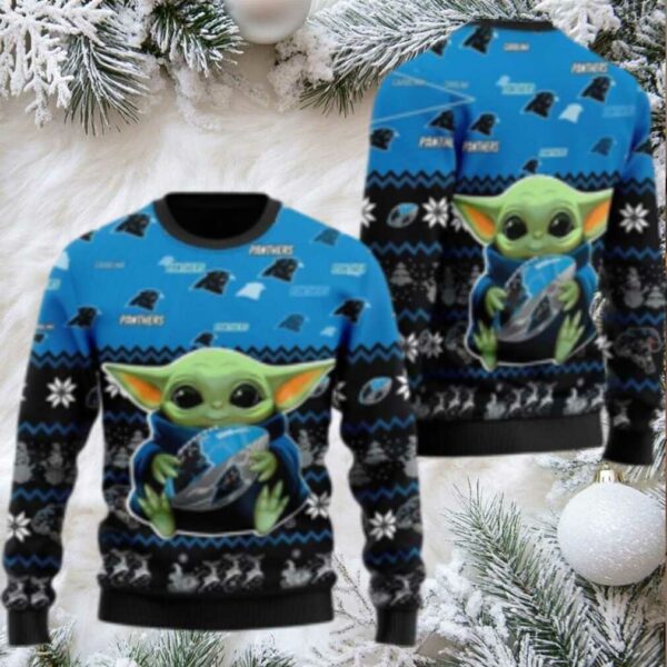 Nfl Carolina Panthers Ugly Christmas Sweater Cute Baby Yoda Unisex Sweater