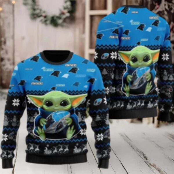 Nfl Carolina Panthers Ugly Christmas Sweater Cute Baby Yoda Unisex Sweater