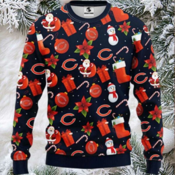 Nfl Chicago Bears Ugly Sweater Santa Claus Snowman Ugly Christmas Sweater
