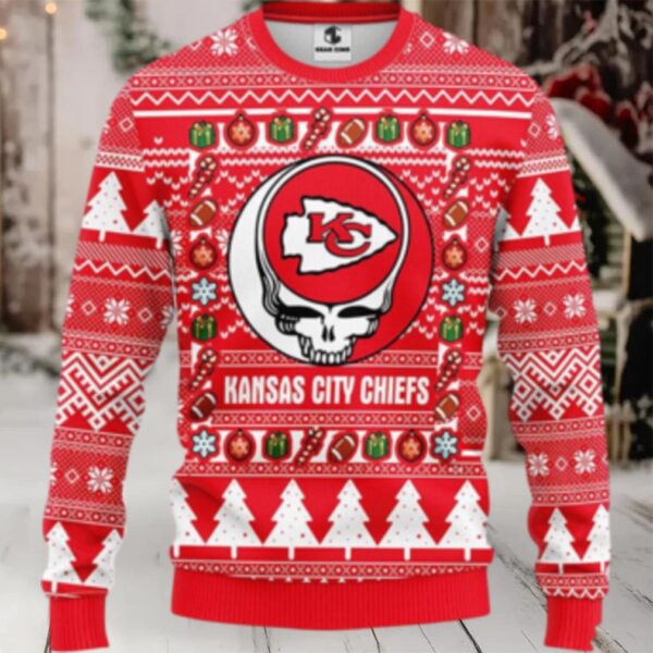 Nfl Kansas City Chiefs Ugly Sweater Grateful Dead Ugly Christmas Fleece Sweater