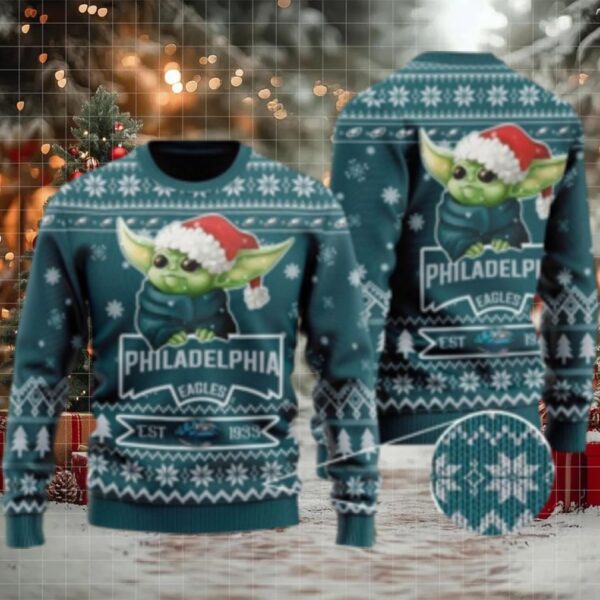 Nfl Philadelphia Eagles Ugly Christmas Sweater Cute Baby Yoda Unisex Sweater
