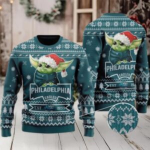 Nfl Philadelphia Eagles Ugly Christmas Sweater Cute Baby Yoda Unisex Sweater