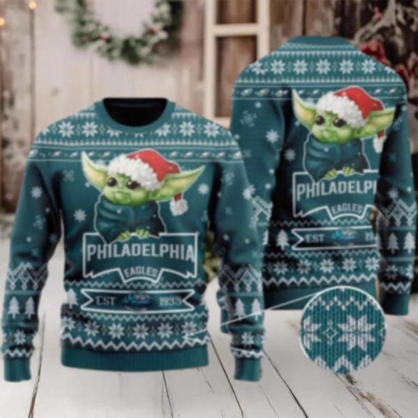 Nfl Philadelphia Eagles Ugly Christmas Sweater Cute Baby Yoda Unisex Sweater