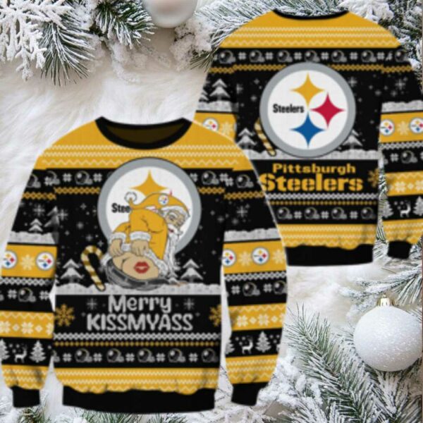 Nfl Pittsburgh Steelers Nfl 2024 Merrykissmyass Funny Santa Claus Christmas Ugly Sweater