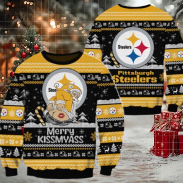 Nfl Pittsburgh Steelers Nfl 2024 Merrykissmyass Funny Santa Claus Christmas Ugly Sweater