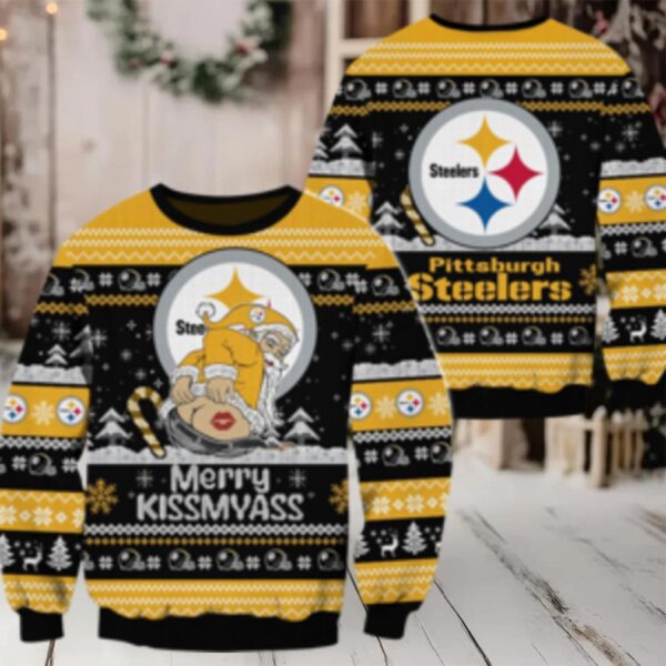 Nfl Pittsburgh Steelers Nfl 2024 Merrykissmyass Funny Santa Claus Christmas Ugly Sweater