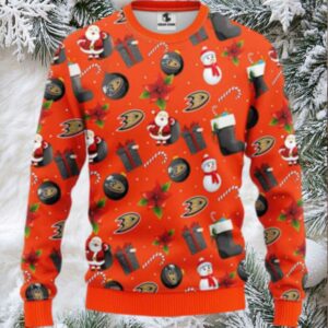Nhl Anaheim Ducks Ugly Sweater Santa Claus Snowman Ugly Christmas Sweater