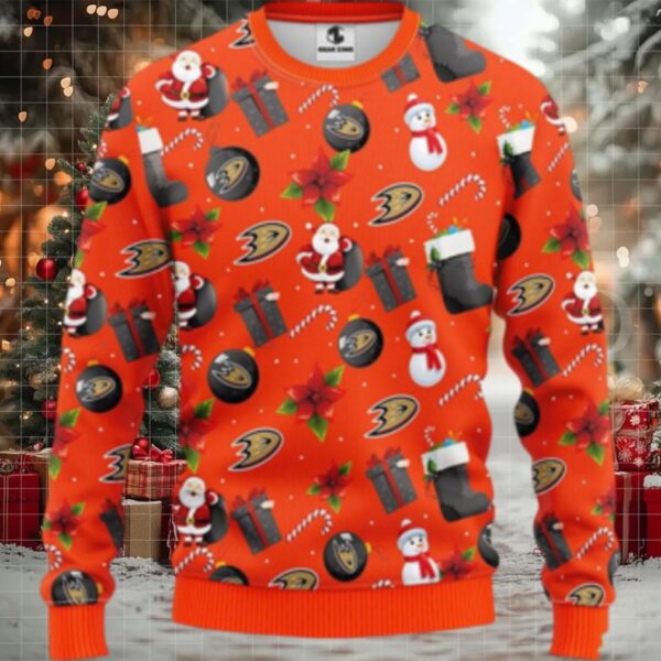 Nhl Anaheim Ducks Ugly Sweater Santa Claus Snowman Ugly Christmas Sweater