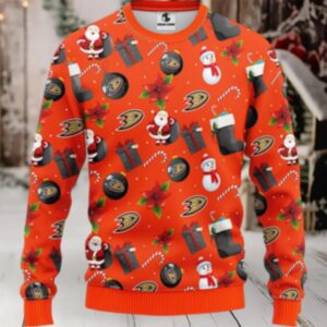 Nhl Anaheim Ducks Ugly Sweater Santa Claus Snowman Ugly Christmas Sweater