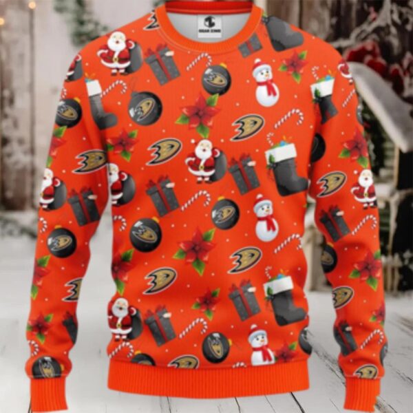 Nhl Anaheim Ducks Ugly Sweater Santa Claus Snowman Ugly Christmas Sweater