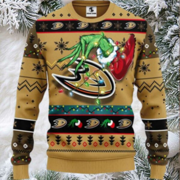 Nhl Anaheim Ducks Ugly Sweater The Hand Of Grinch Ugly Christmas Sweater