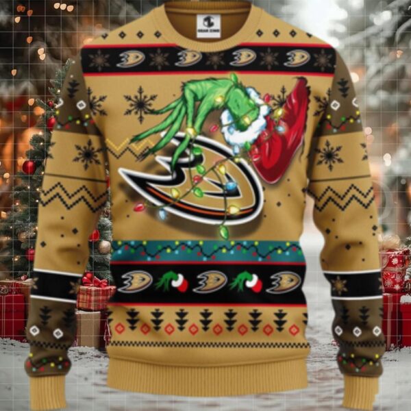 Nhl Anaheim Ducks Ugly Sweater The Hand Of Grinch Ugly Christmas Sweater
