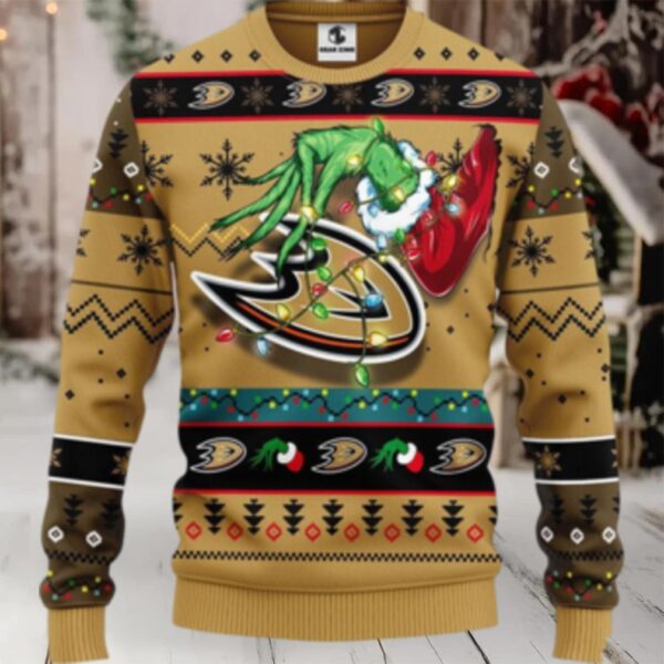 Nhl Anaheim Ducks Ugly Sweater The Hand Of Grinch Ugly Christmas Sweater