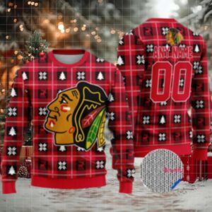 Nhl Chicago Blackhawks Personalized Snow Tree Ugly Christmas Sweater
