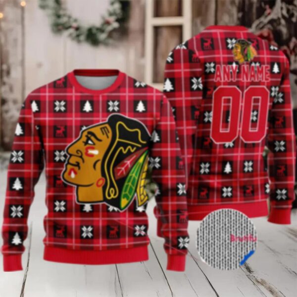 Nhl Chicago Blackhawks Personalized Snow Tree Ugly Christmas Sweater