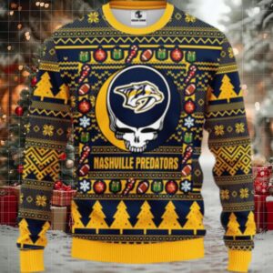 Nhl Nashville Predators Ugly Sweater Grateful Dead Ugly Christmas Fleece Sweater
