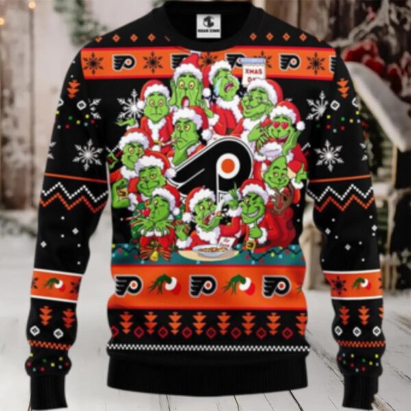Nhl Philadelphia Flyers Ugly Sweater 12 Expressions Of Grinch During The Christmas Season Sweater