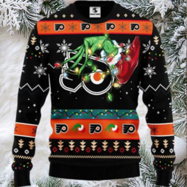 Nhl Philadelphia Flyers Ugly Sweater The Hand Of Grinch Ugly Christmas Sweater