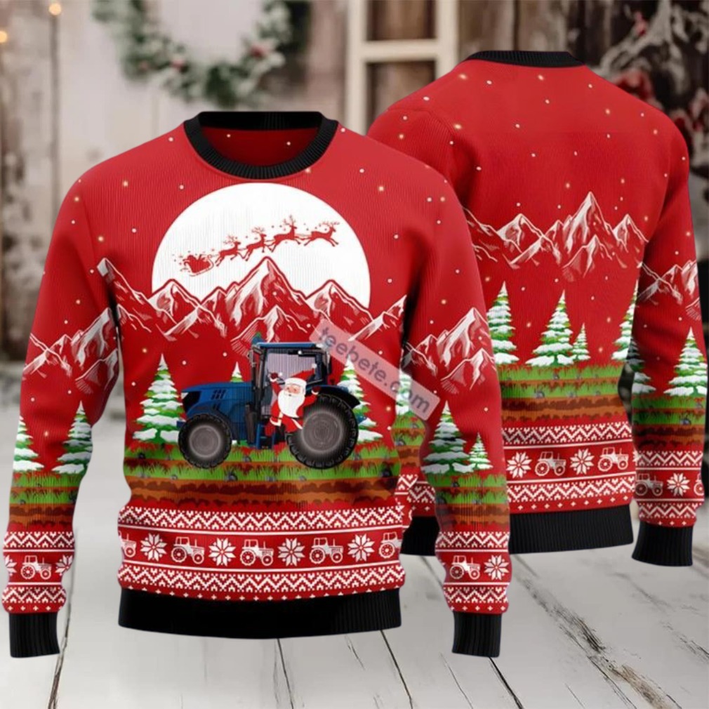Noel Tractor Santa Claus Ugly Christmas Sweater Red On Sale - Detail View