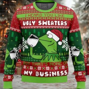 None Of My Business Kermit the Frog Ugly Christmas Sweater