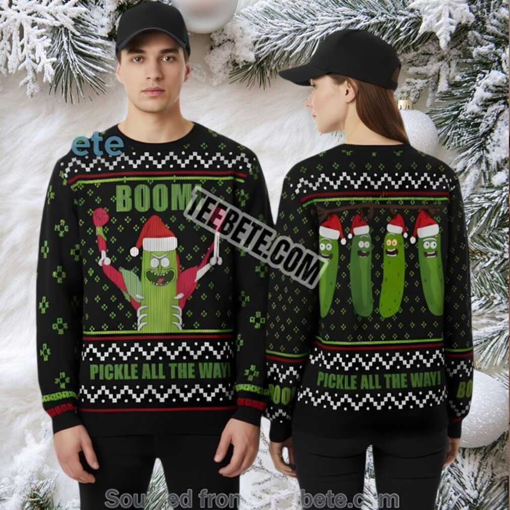 Rick And Morty Pickle Rick Ugly Xmas Sweater Green Black Mens Rick And Morty Pickle Rick Ugly Xmas Sweater Green Black Mens