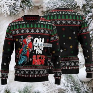 Oh What Fun Is It To Ride Santa Biker Ugly Christmas Sweater Crazy