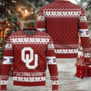 Oklahoma Sooners – Custom Name And Number Ugly Christmas Sweater