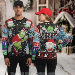 Merry Grick Mas Rick And Morty Grinch Ugly Christmas Sweater Black Mens