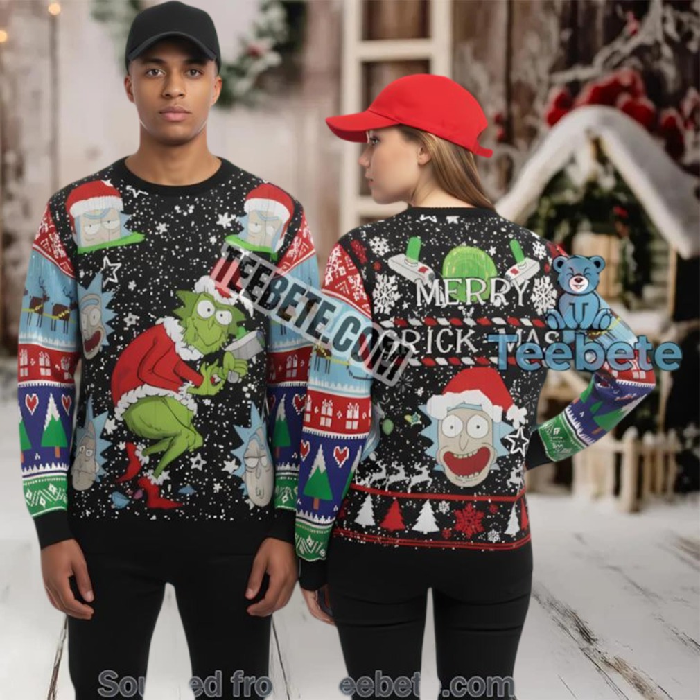 Merry Grick Mas Rick And Morty Grinch Ugly Christmas Sweater Black Mens