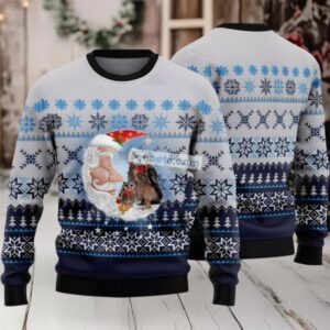 Owl With Santa Moon Ugly Christmas Sweater Adults Blue