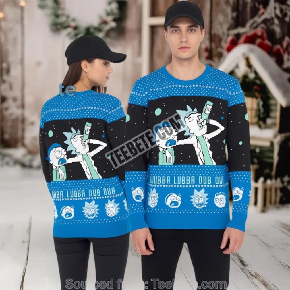Rick And Morty Wubba Lubba Dub Dub Ugly Christmas Sweater Blue Best Rick And Morty Wubba Lubba Dub Dub Ugly Christmas Sweater Blue Best