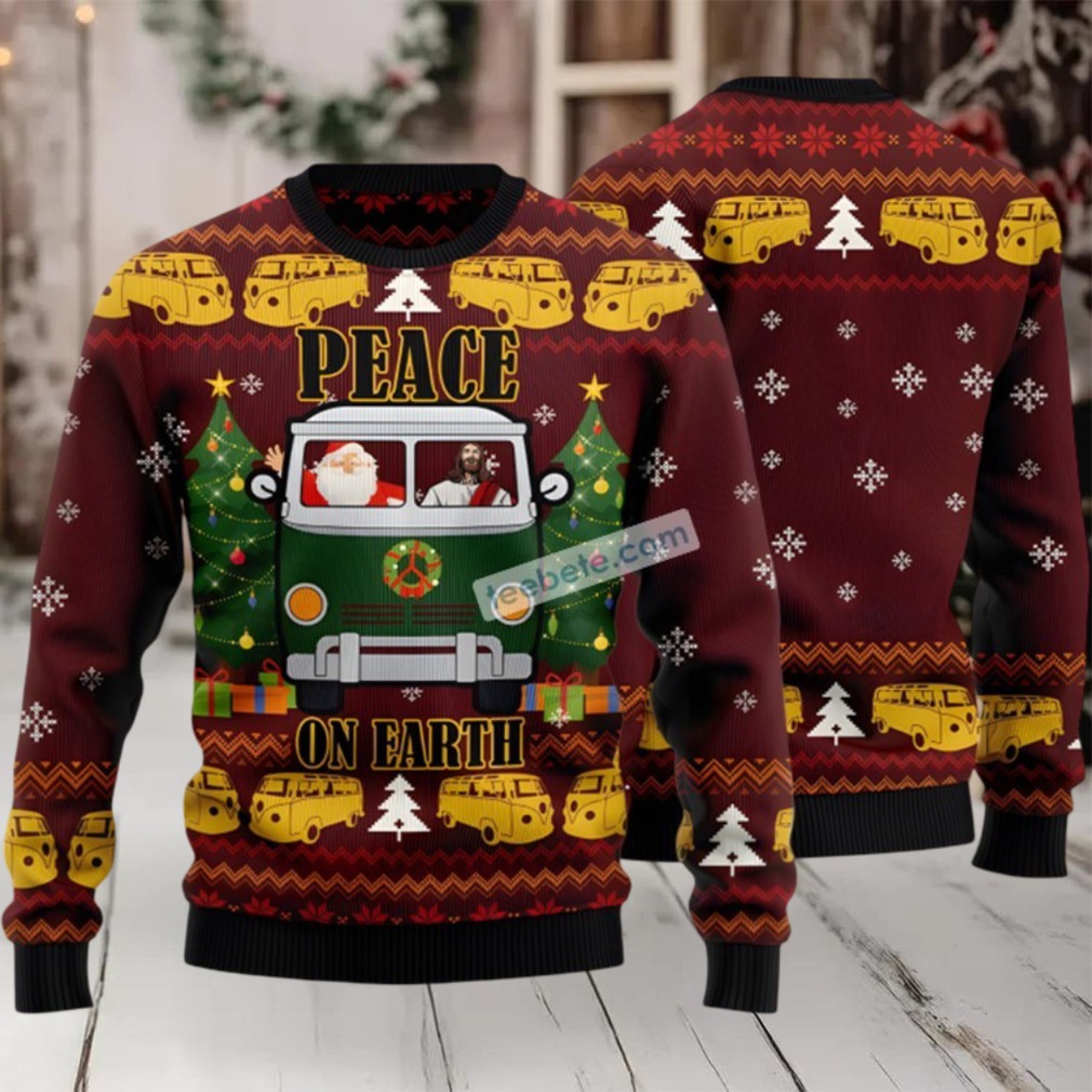 Peace On Earth Jesus And Santa Claus Ugly Christmas Sweater Red Womens - Detail View