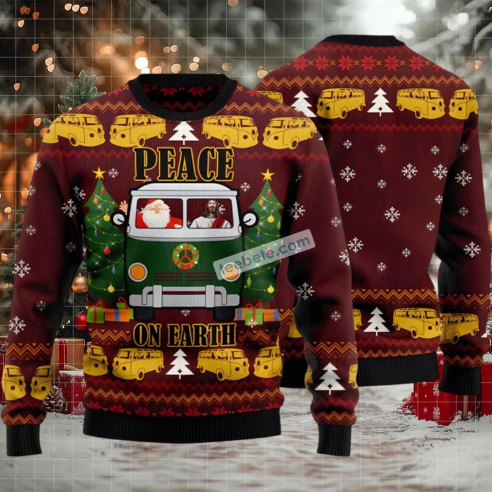 Peace On Earth Jesus And Santa Claus Ugly Christmas Sweater Red Womens Peace On Earth Jesus And Santa Claus Ugly Christmas Sweater Red Womens
