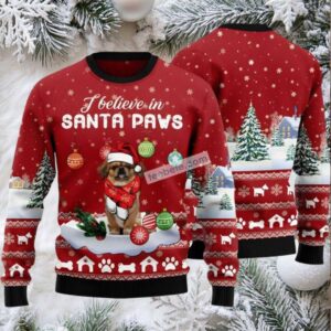 Pekingese I Believe In Santa Paws Ugly Christmas Sweater Red Vacation