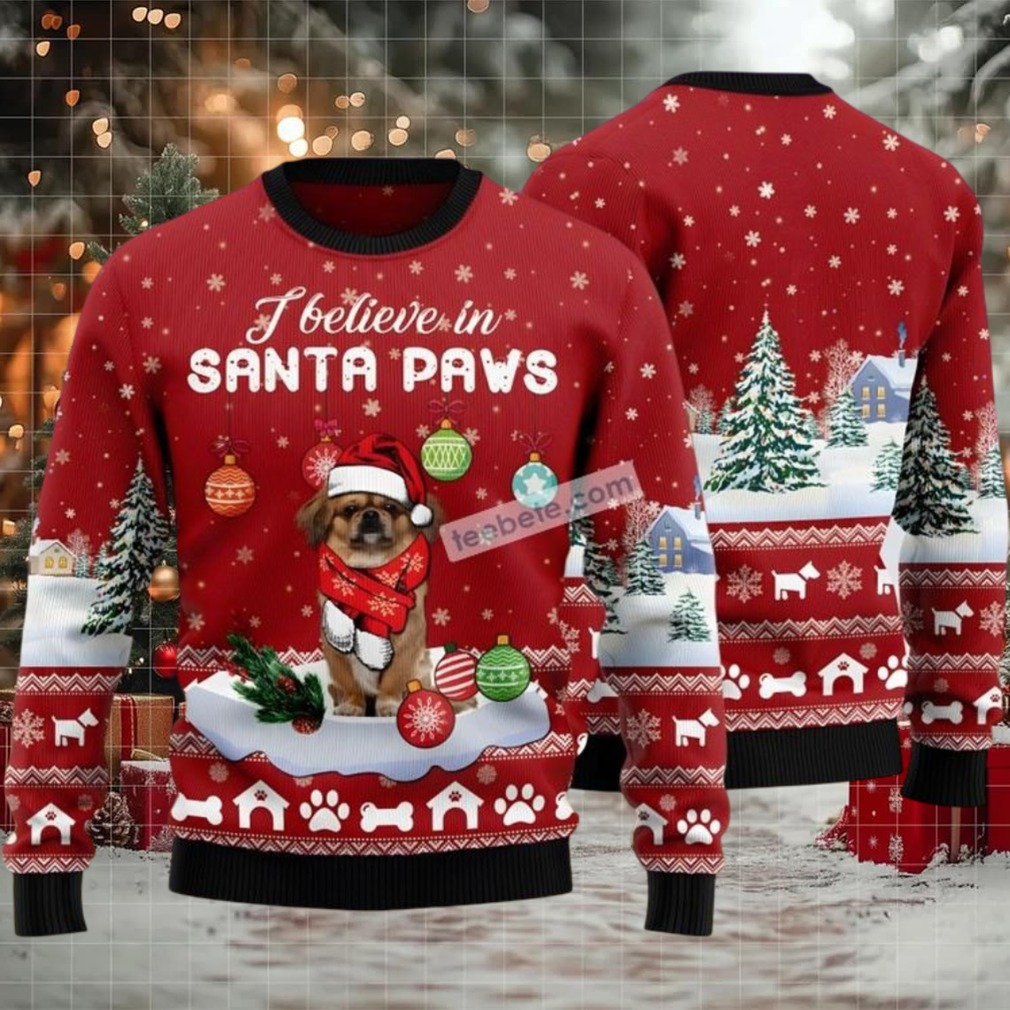 Pekingese I Believe In Santa Paws Ugly Christmas Sweater Red Vacation Pekingese I Believe In Santa Paws Ugly Christmas Sweater Red Vacation