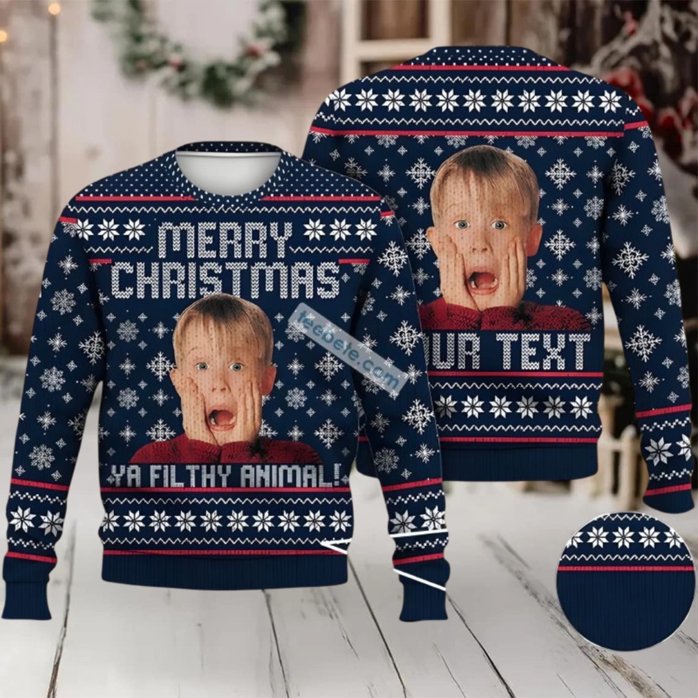 Personalized Home Alone Merry Christmas You Filthy Animal Ugly Christmas Sweater Blue