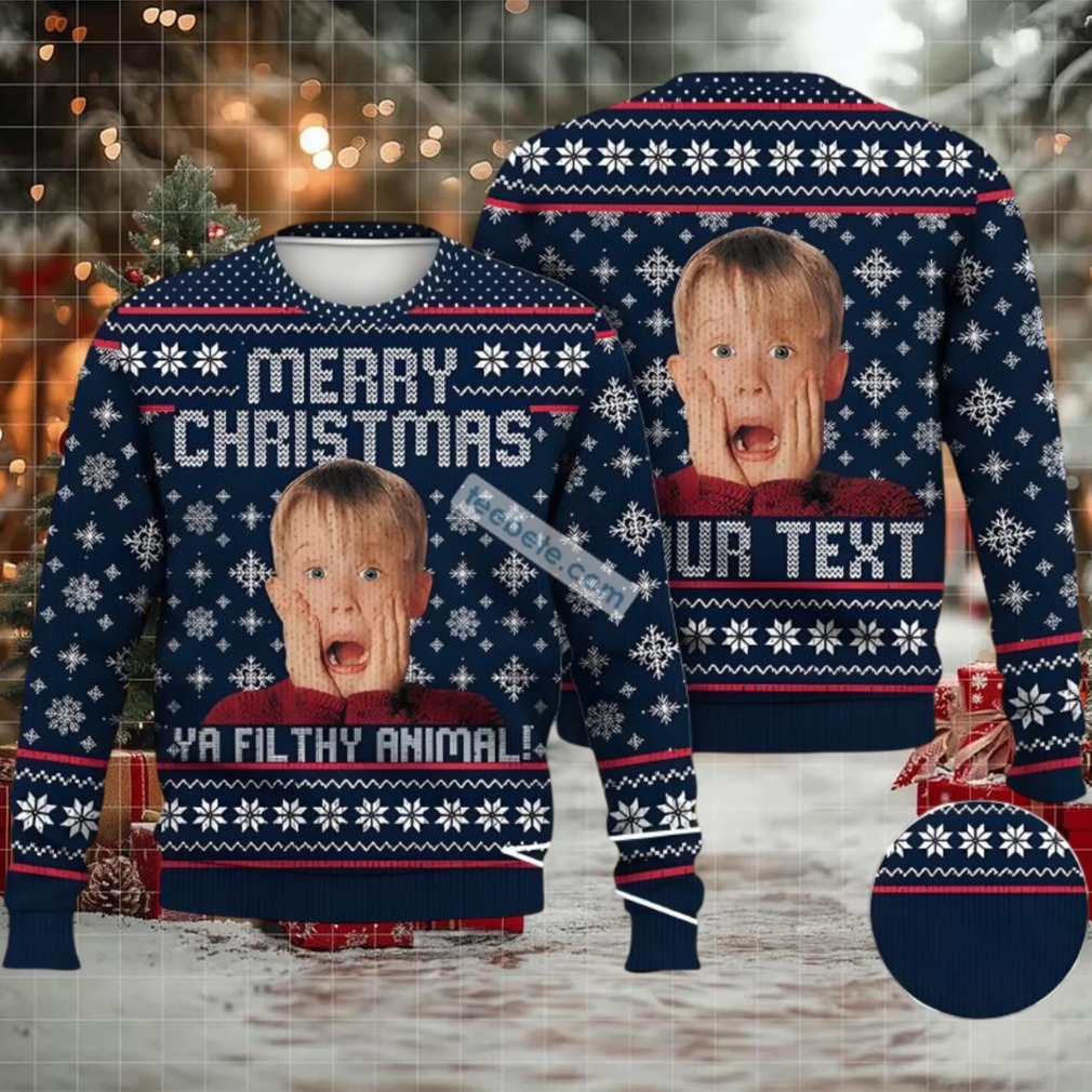 Personalized Home Alone Merry Christmas You Filthy Animal Ugly Christmas Sweater Blue Personalized Home Alone Merry Christmas You Filthy Animal Ugly Christmas Sweater Blue