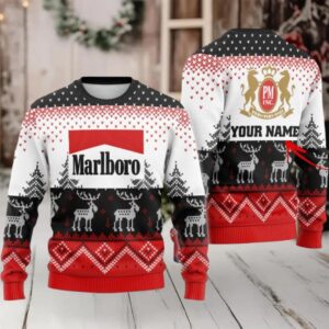 Personalized Marlboro Winter Reindeer Ugly Sweater