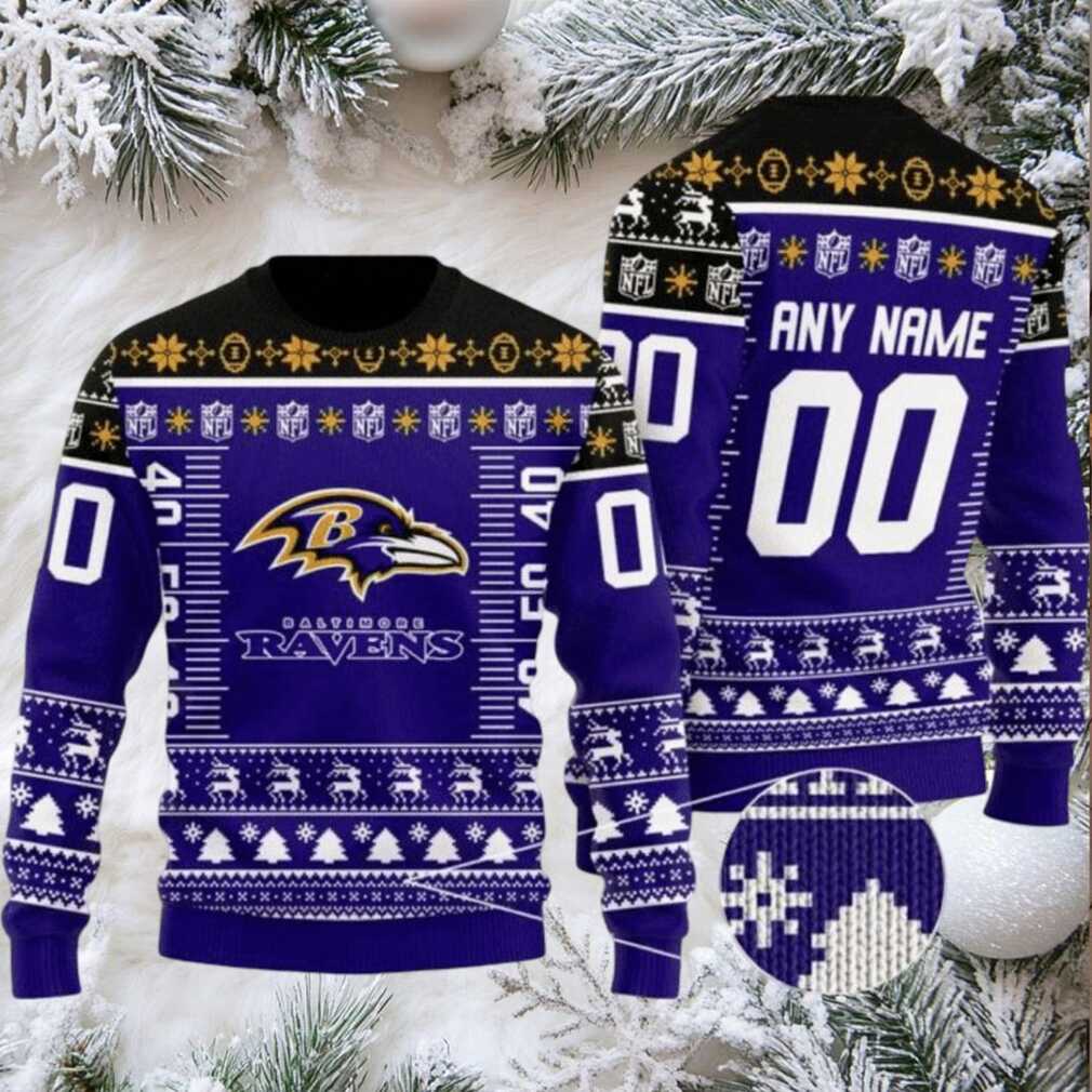 Personalized Ugly Christmas Sweater Baltimore Ravens, Ravens Flock Violet Black Custom Name And Number Gift For Football Fan Ugly Xmas Jumper Personalized Ugly Christmas Sweater Baltimore Ravens, Ravens Flock Violet Black Custom Name And Number Gift For Football Fan Ugly Xmas Jumper