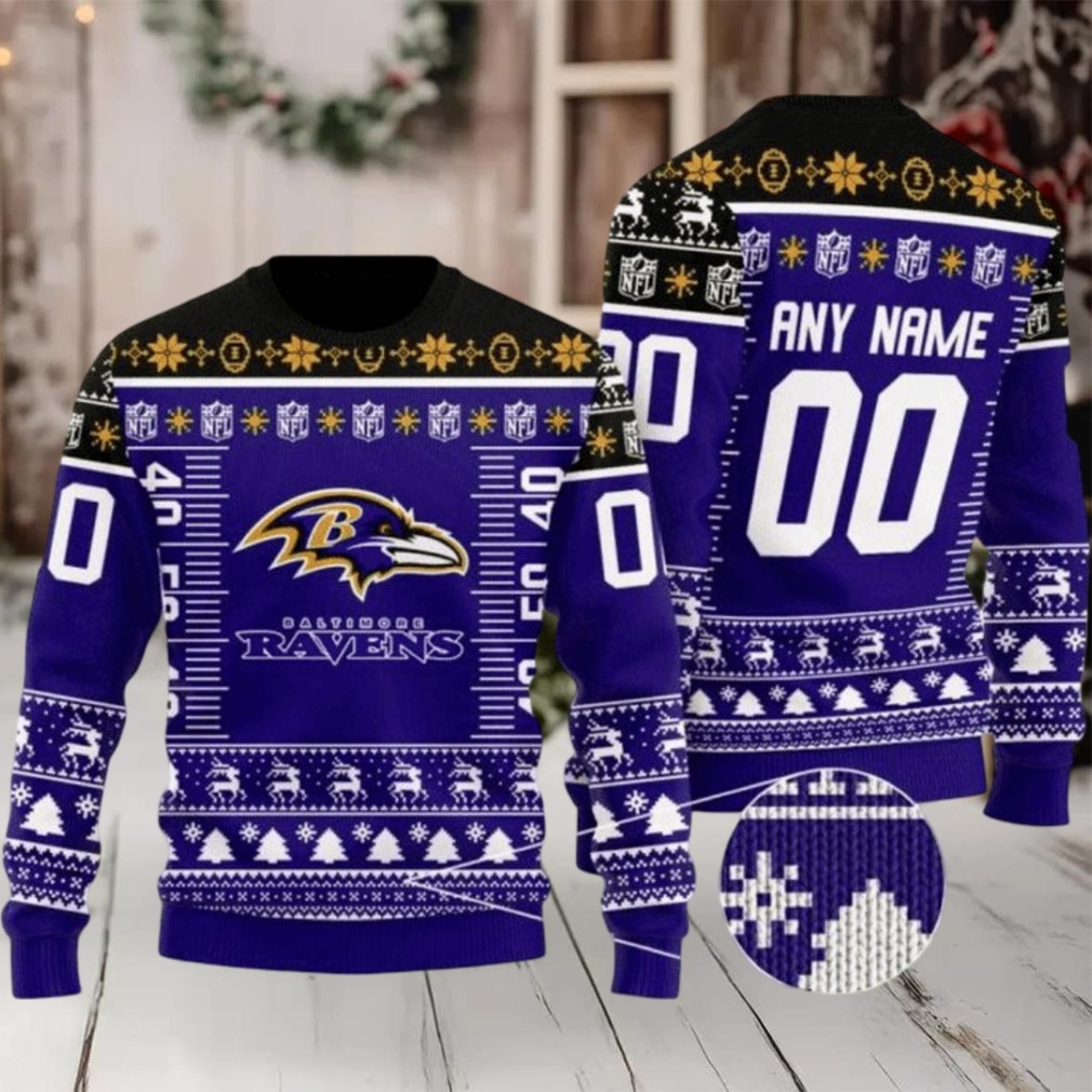 Personalized Ugly Christmas Sweater Baltimore Ravens, Ravens Flock Violet Black Custom Name And Number Gift For Football Fan Ugly Xmas Jumper Personalized Ugly Christmas Sweater Baltimore Ravens, Ravens Flock Violet Black Custom Name And Number Gift For Football Fan Ugly Xmas Jumper