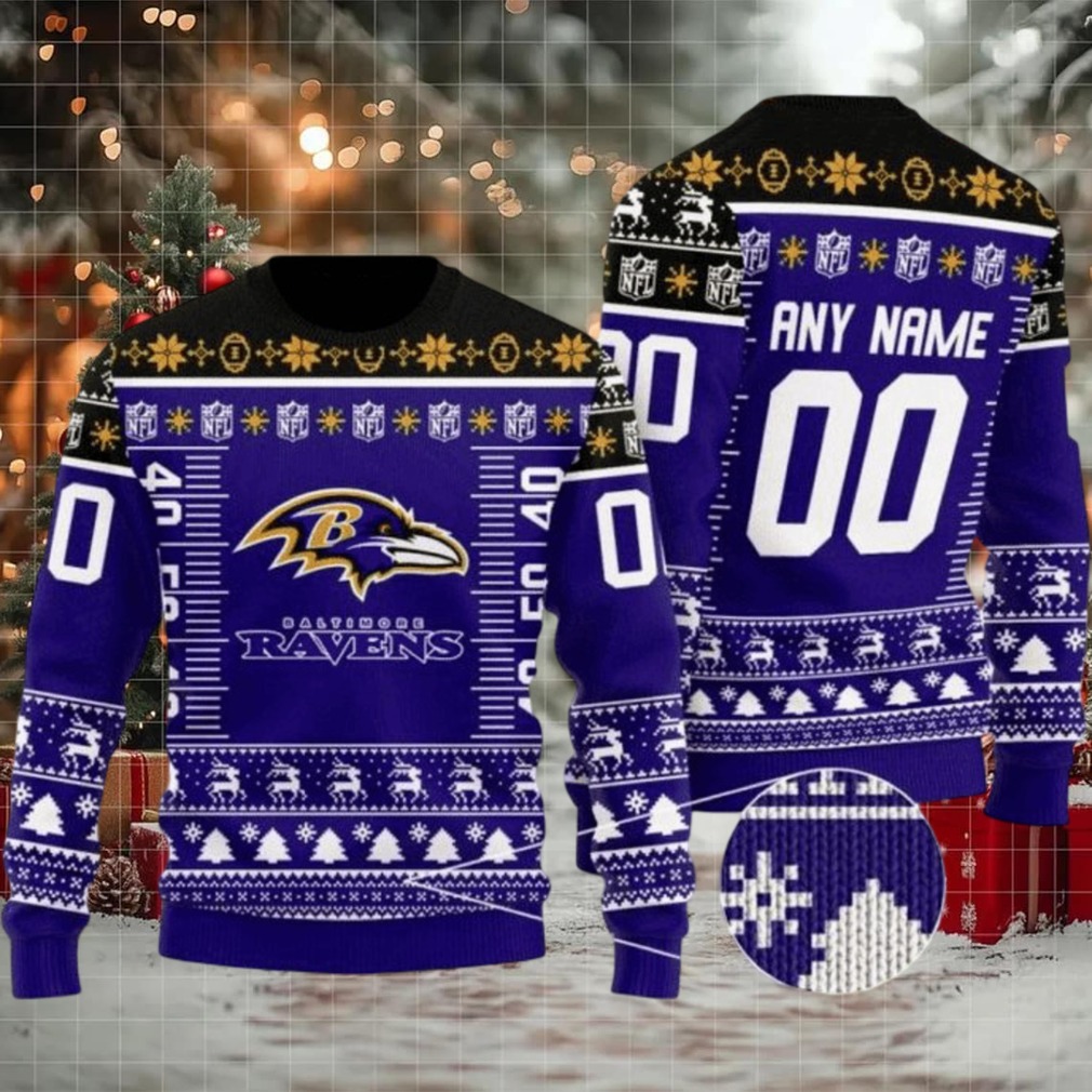 Personalized Ugly Christmas Sweater Baltimore Ravens, Ravens Flock Violet Black Custom Name And Number Gift For Football Fan Ugly Xmas Jumper Personalized Ugly Christmas Sweater Baltimore Ravens, Ravens Flock Violet Black Custom Name And Number Gift For Football Fan Ugly Xmas Jumper