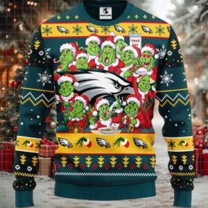 Philadelphia Eagles 12 Grinch Xmas Day Ugly Christmas Sweater