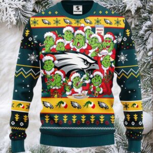 Philadelphia Eagles 12 Grinch Xmas Day Ugly Christmas Sweater