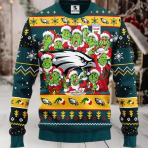 Philadelphia Eagles 12 Grinch Xmas Day Ugly Christmas Sweater