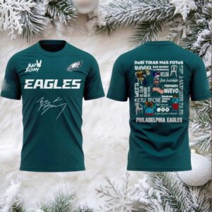 Philadelphia Eagles BadBunny 2025 Signature And Logo Two Sided Hoodie Shirt
