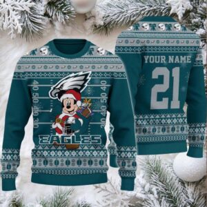 Philadelphia Eagles Mickey Mouse Santa Ugly Christmas Sweater