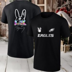 Philadelphia Eagles x Bad Bunny Super Bowl LX logo signature bunny mascot shirt
