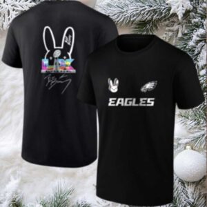Philadelphia Eagles x Bad Bunny Super Bowl LX logo signature bunny mascot shirt