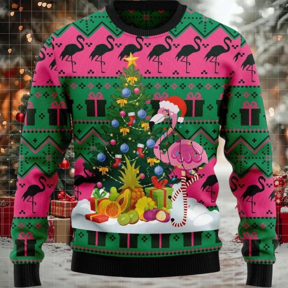 Pink Flamingo With Colorful Light And Pine Tree Gift For Christmas Ugly Christmas Sweater Pink Flamingo With Colorful Light And Pine Tree Gift For Christmas Ugly Christmas Sweater